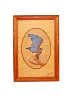 Nelson Wood Eagle Picture Hudson River Inlay Signed Art Marquetry 9.75" x 6.75"